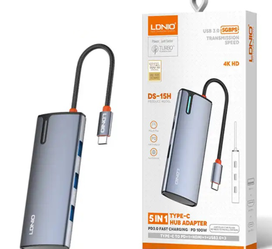 Ldnio DS-15H PD100W 5 In 1 Port USB C 3.0 Hub With 4K HDMI
