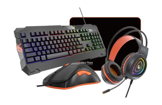 Meetion MT-C505 Black-Orange USB Wired Gaming Keyboard, Mouse, Mouse Pad & Headphone Combo